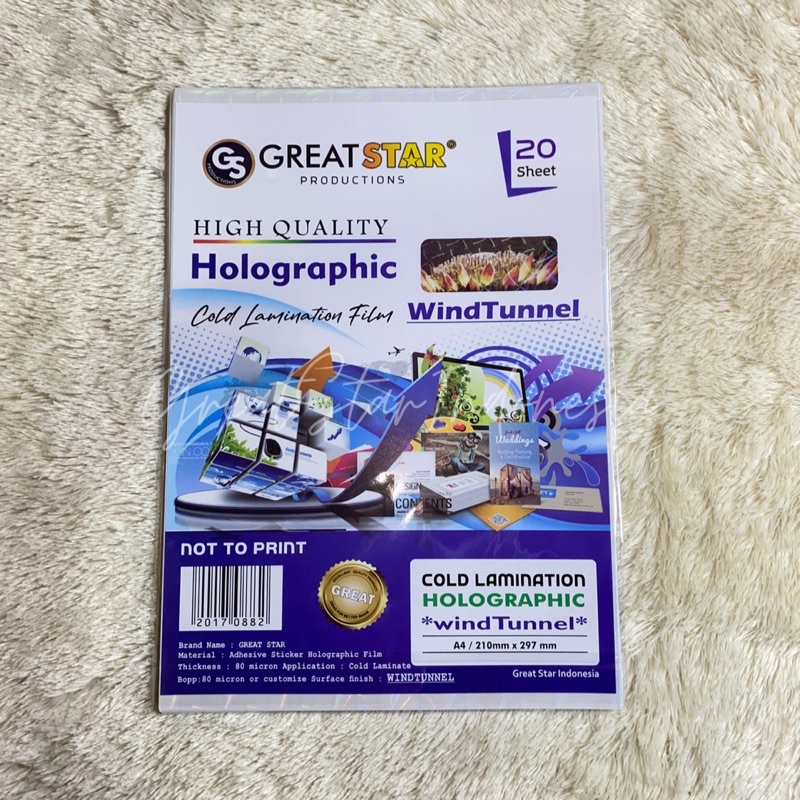 

Cold Lamination Film Holografic wind tunnel A4/20 Lembar