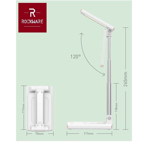 ROCKWARE RW-T11 - Lampu Meja Portabel dengan Wireless Charger 15W