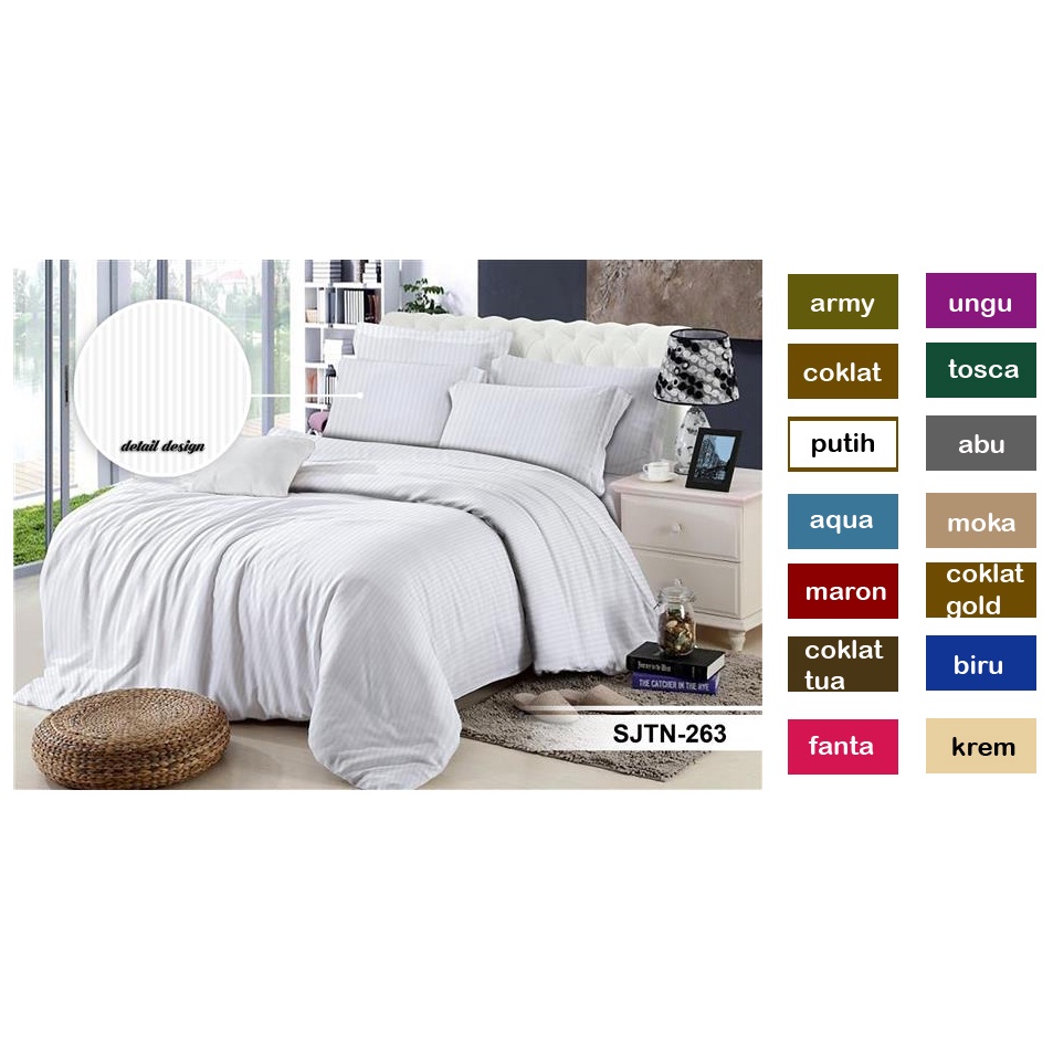 BED COVER SET Polos Warna Putih / Sprei Hotel King Size Tinggi 30cm