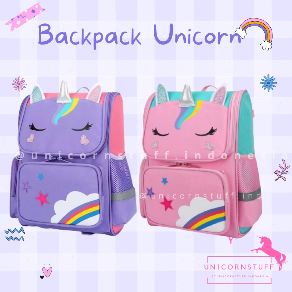 Tas Ransel Sekolah Unicorn Backpack Anak Perempuan Princess Besar Cewek Kado Ulang Tahun Birthday SD Pink Lucu