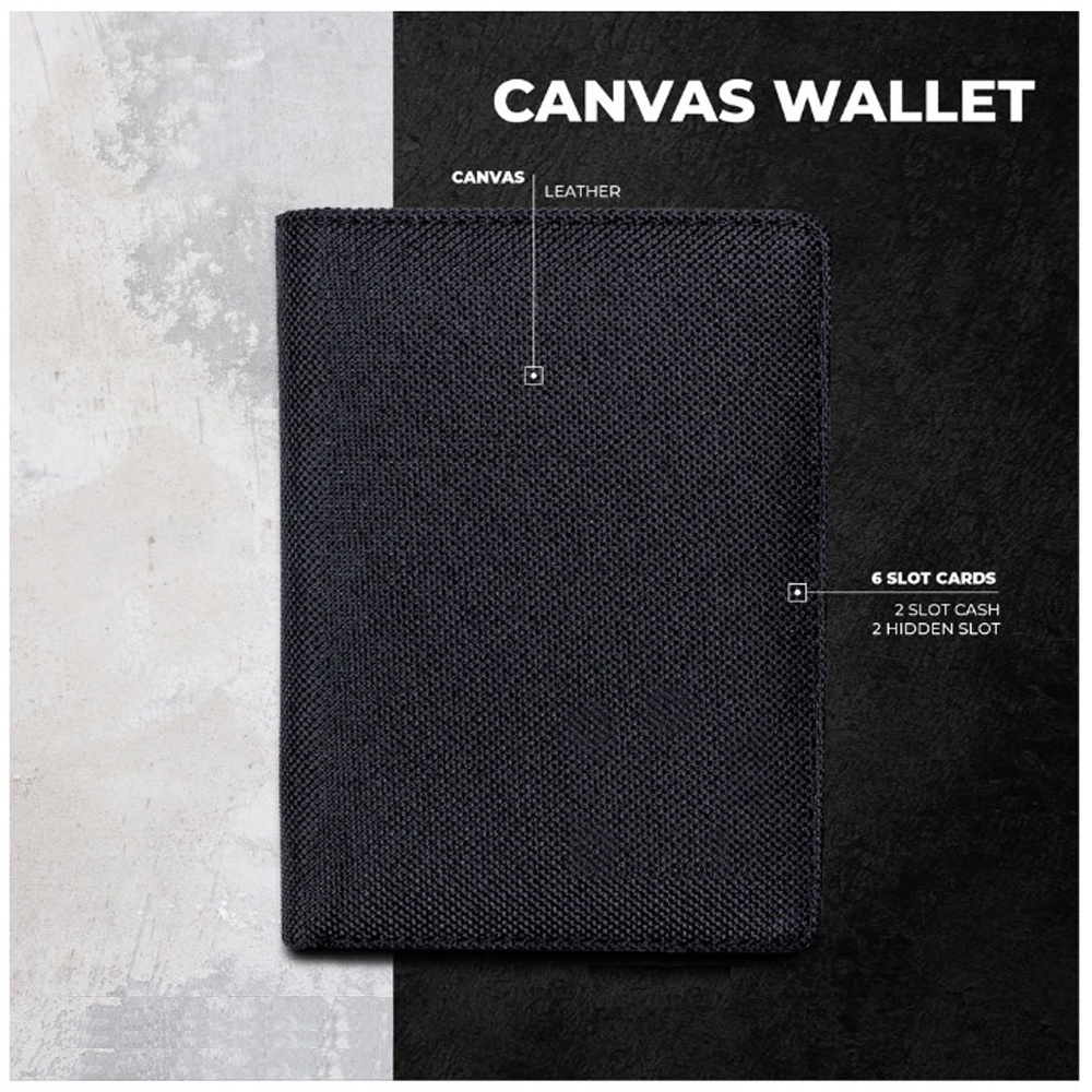 Dompet Pria Canvas POLOS Dompet Lipat 3/4 Bahan Kanvas - Black + BOX