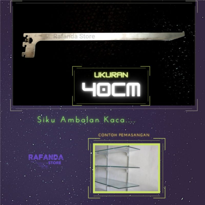 Ukuran 40cm ambalan kaca siku kaca stainless penyangga rak kaca susun