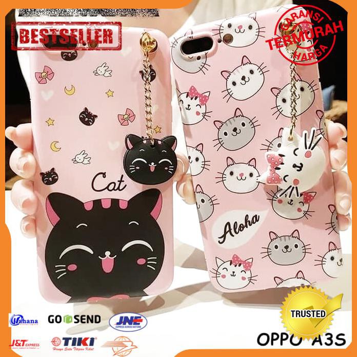 CASE HP OPPO A3S CUTE NEKO CAT HEAD TASSEL SOFT CASE CASING