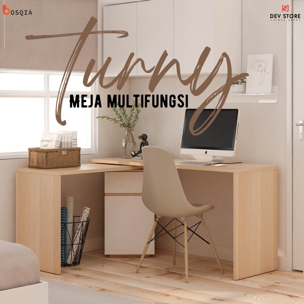 Turny DK150 Meja Kerja Sudut dengan Laci dan Kabinet Penyimpanan