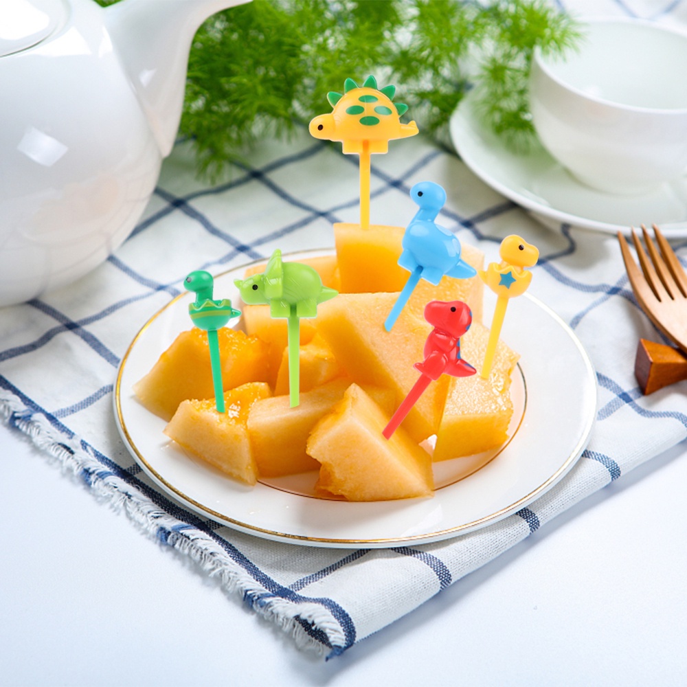 6pcs / set Garpu Buah / Snack / Kue / Dessert / Bento Desain Kartun Hewan Dinosaurus Untuk Dekorasi Pesta