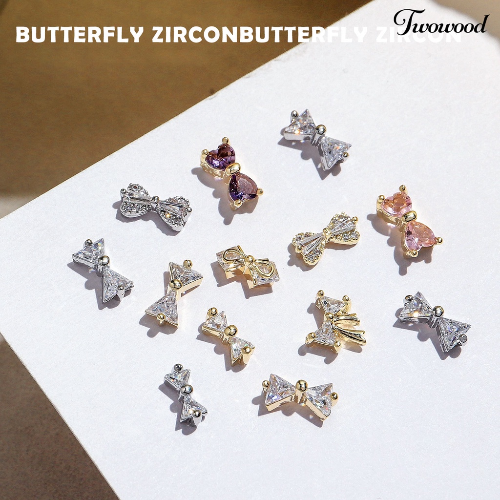 Ornamen Kupu-Kupu 3D Bahan Cubic Zirconia Glitter Untuk Dekorasi Kuku Wanita Butterfly