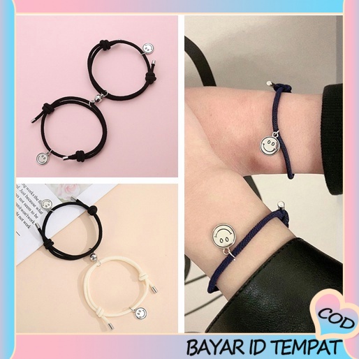 【A.one❤️COD】2 Pcs Gelang Magnet Couple Smiley Gelang Pasangan Tali Jalinan Persahabatan Cinta  Magnetik Sederhana Baru Uniseks