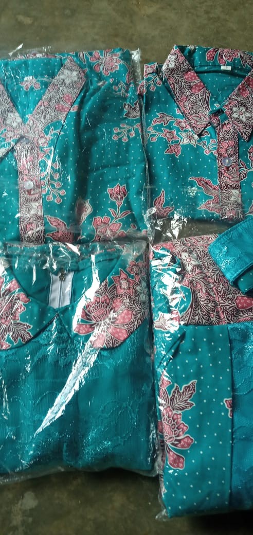 Qnunbatik Batik Keluarga/family Dress Kd Melati Dasar Warna Toska