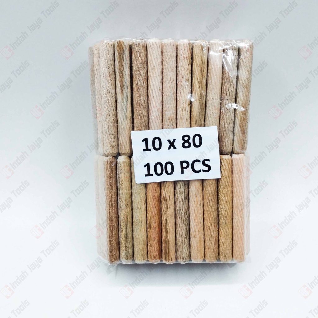 DOWEL Kayu Ulir 10 x 80 MM 100 Pcs Pen Sambungan Stik Kayu Bulat