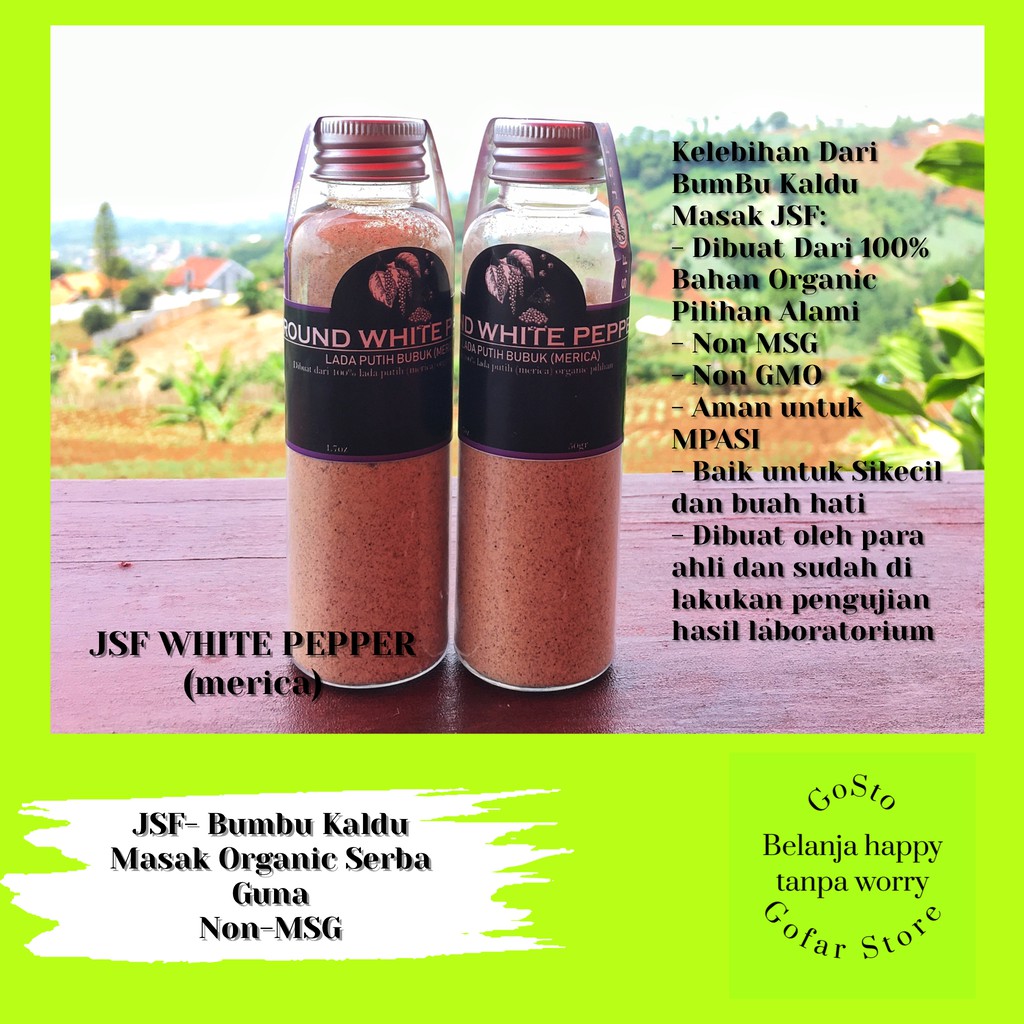 

BUMBU MASAK SEHAT ORGANIK PREMIUM GROUND WHITE PEPPER MERICA LADA BUBUK TANPA MSG MPASI JSF