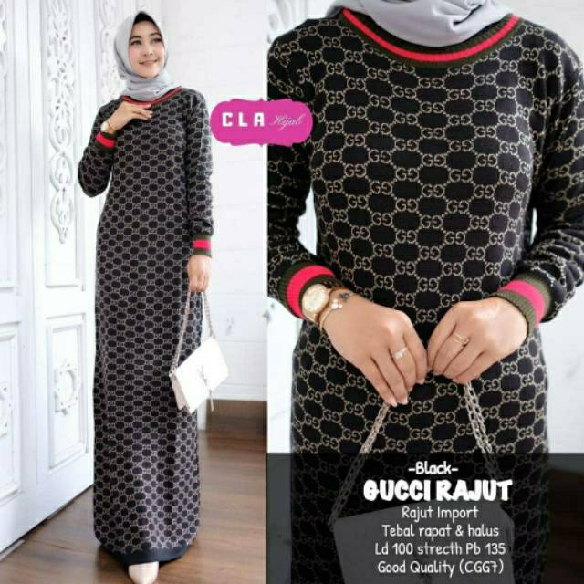 Gucci Rajut Maxy, GAMIS RAJUT WANITA MUSLIM CANTIK FIT XXL LD 100-120 BAHAN RAJUT IMPORT TERMURAH TERLARIS