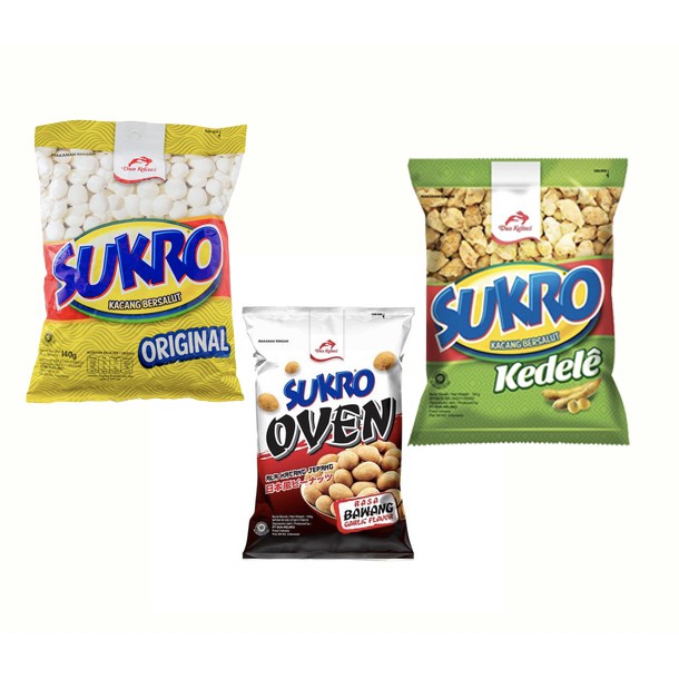 

Cemilan Kacang Sukro - Original / Kedele / Oven Bawang