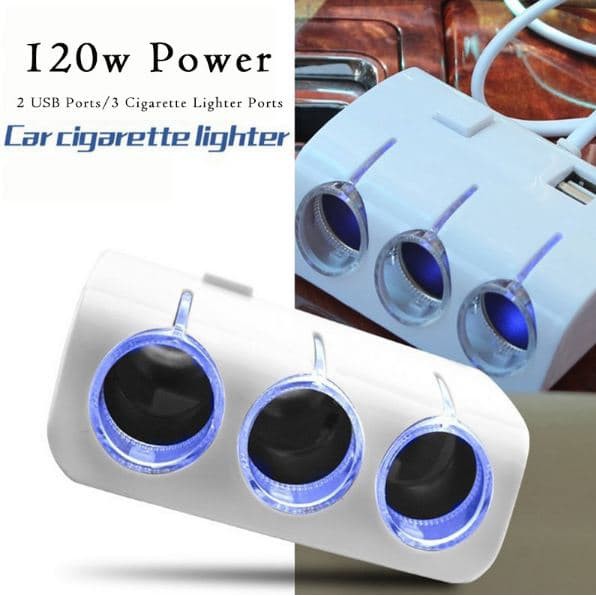 HARI INI SAJA 3 slot sockets lighter + 2 slot usb charger blue led