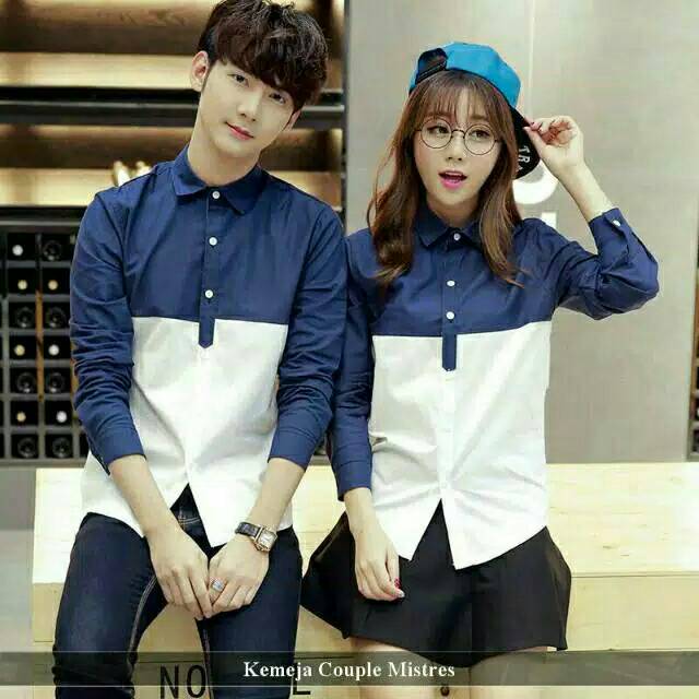 Kemeja couple ardillo lengan panjang - baju pasangan - kemeja pasangan biru putih