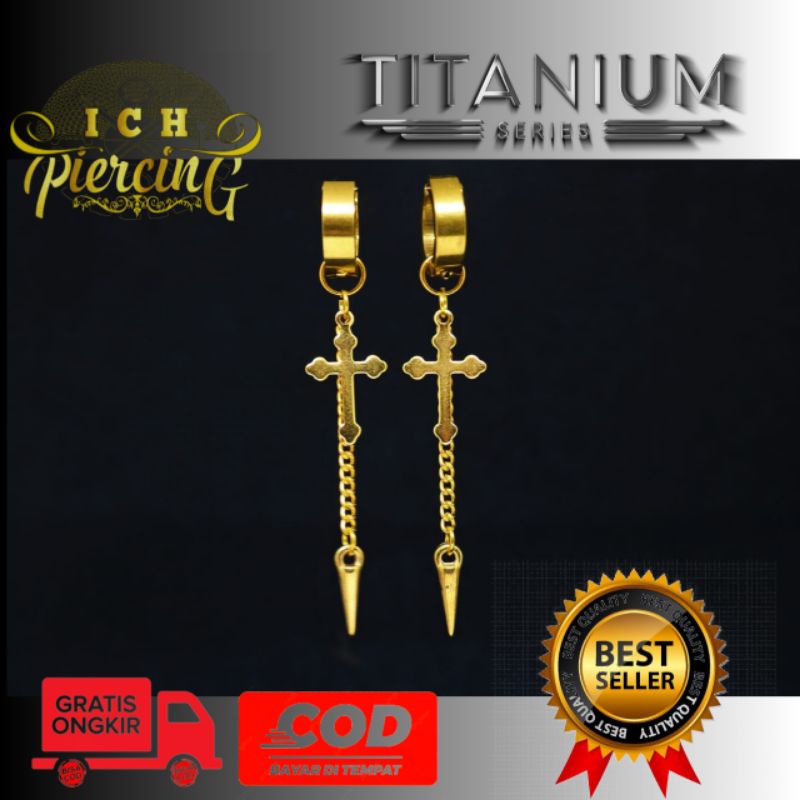 Anting tindik dan jepit Gantungan pria wanita Model Salib 01 Bandul warna