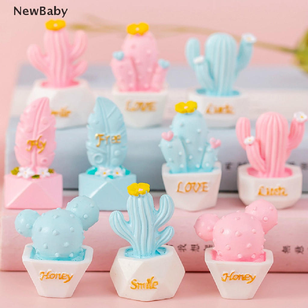 Newbaby 10pcs Miniatur Kaktus Bahan Resin Untuk Dekorasi