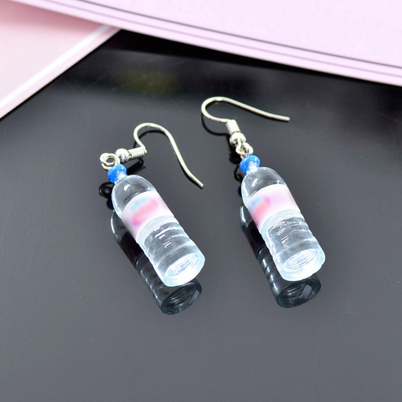 ineral Water Bottle Earrings Long Cute Ear Clip On Earring No Ear Hole Earrings