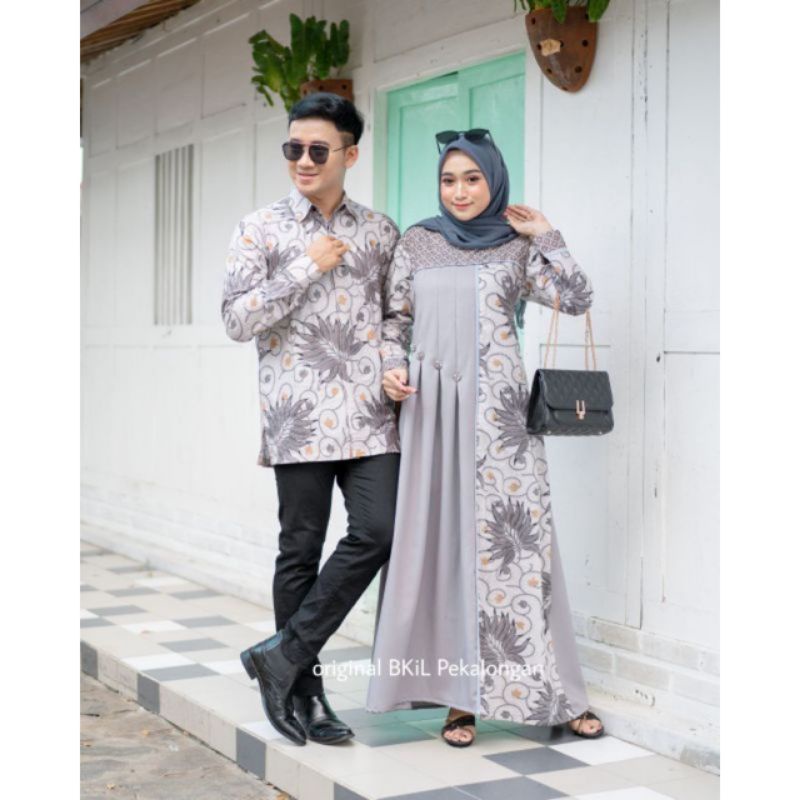 Batik couple keluarga blues kemeja dan gamis modern