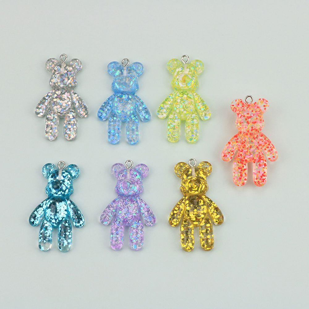 Lanfy Beruang Kecil Liontin Resin28 * 44MM DIY Membuat Keyring Craft Glitter Flatback Bracelets Charm