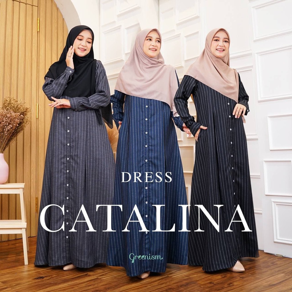 READY CATALINA DRESS BY GREENISM GAMIS FASHION BUSANA BAJU BUSUI MUSLIM CASUAL SALUR SEMI WOLL