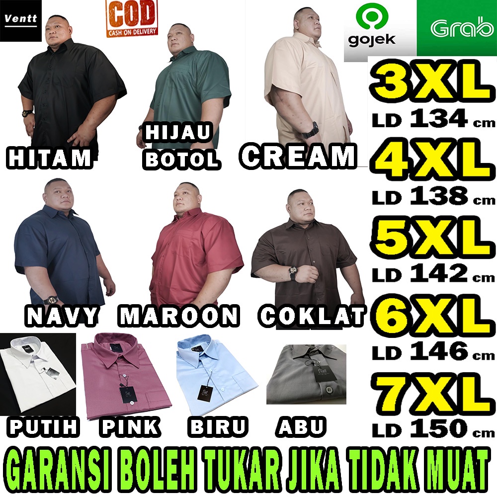 kemeja hem baju pria jumbo big size cowok laki laki 2xl 3xl 4xl 5xl 6xl 7xl lengan pendek ventt