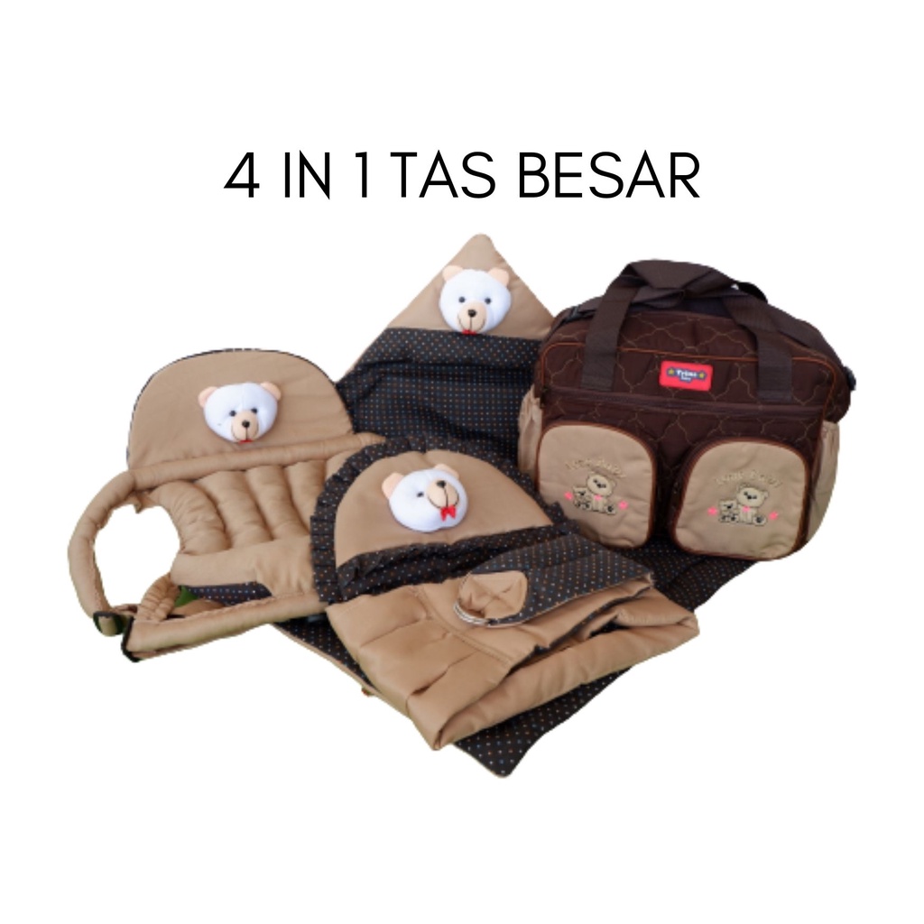 set 4 in1 perlengkapan bayi tas bayi gendongan samping gendongan depan dan selimut