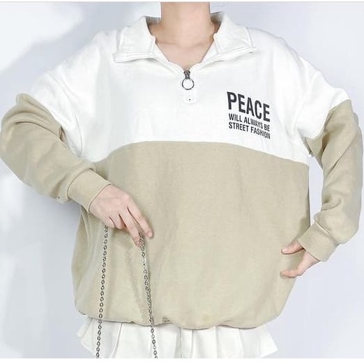 PEACE ZIPPER COLLAR OVERSIZE SWEATER - CREWNECK WANITA TERBARU