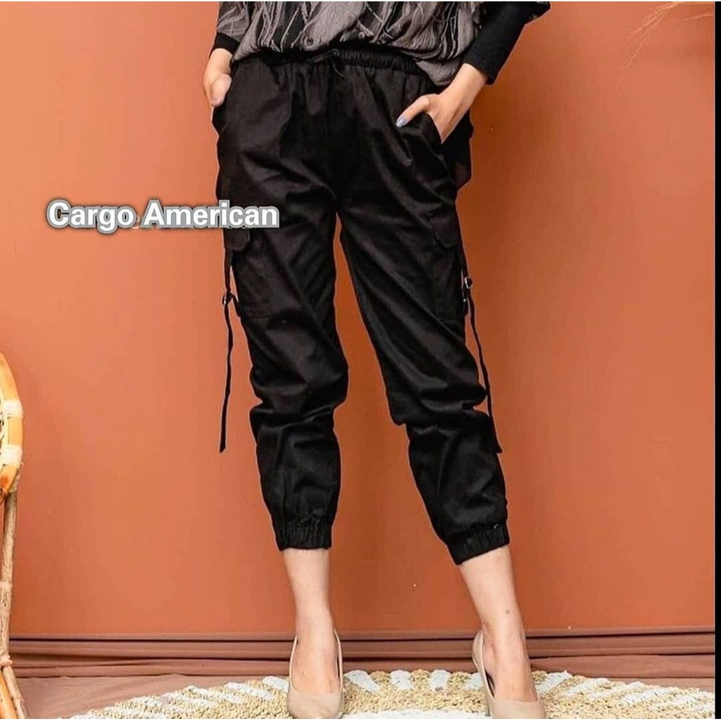 Celana Baggy Cargo Jogger joger Pants Jumbo Celana Panjang Wanita Cewek Bahan Kain Murah Korea Putih