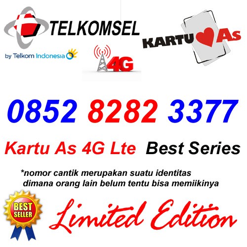 Nomor Cantik As 0852 8282 3377 Kartu Perdana Telkomsel 4G LTE
