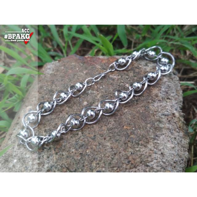 Gelang tangan Gelombang bola Gelang monel besi putih asli wanita anti karat cewek silver dewasa cewe