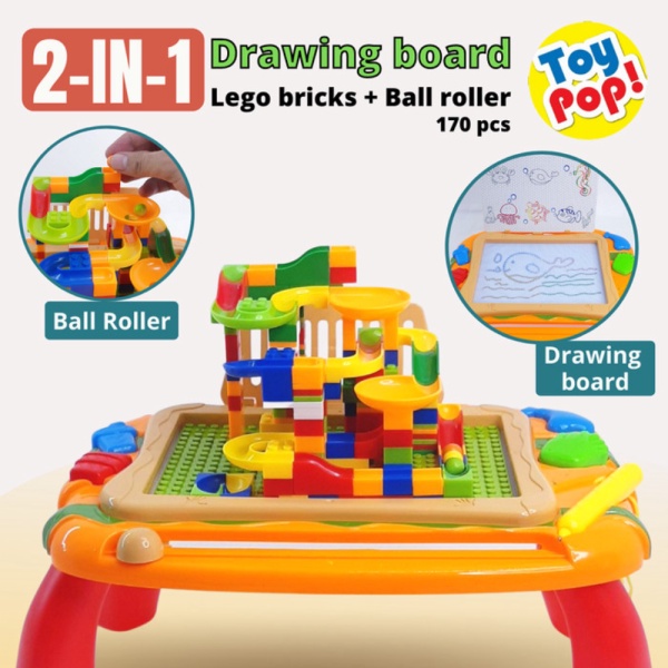 

Mainan 2 in 1 Magnetic Drawing Board Menggambar dan Main Block 170pcs Diskon