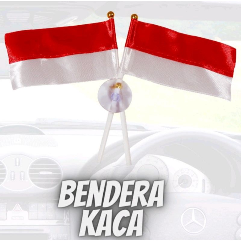 Bendera Tempel Silang Merah Putih Hiasan Dekorasi Kaca Mobil Sepasang Bendera Tiang