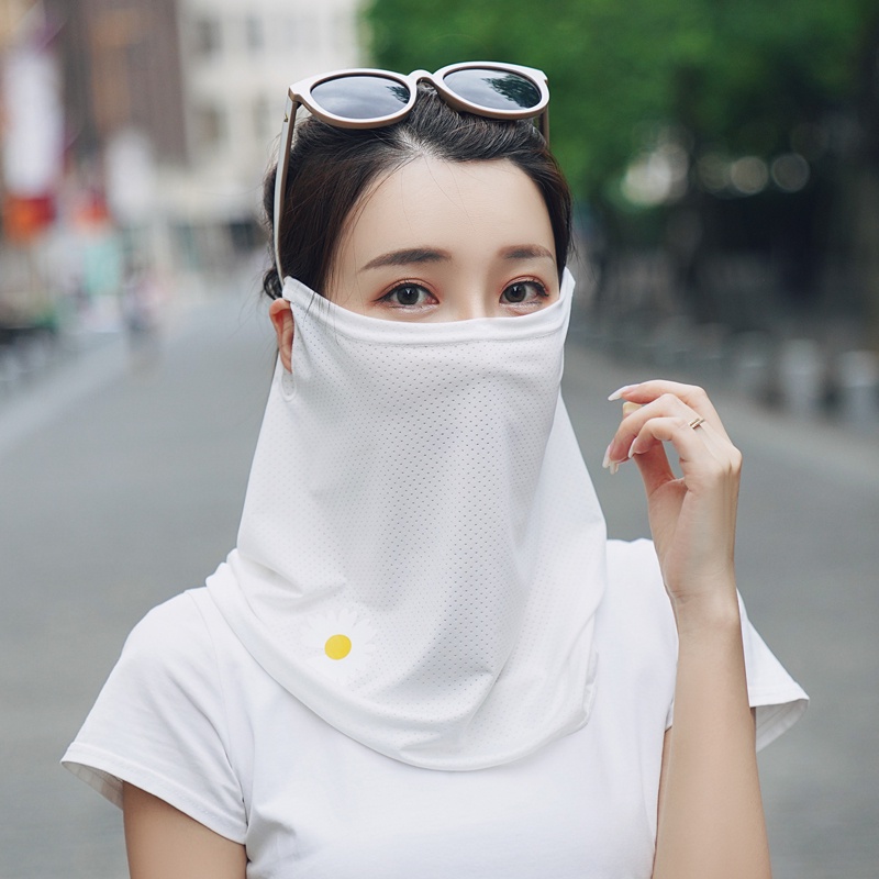 Sunscreen Daisy Veil Neck Protector Summer Spring and Autumn Outdoor Ladies Driving Thin Face Mask Cover Face Shade Neck