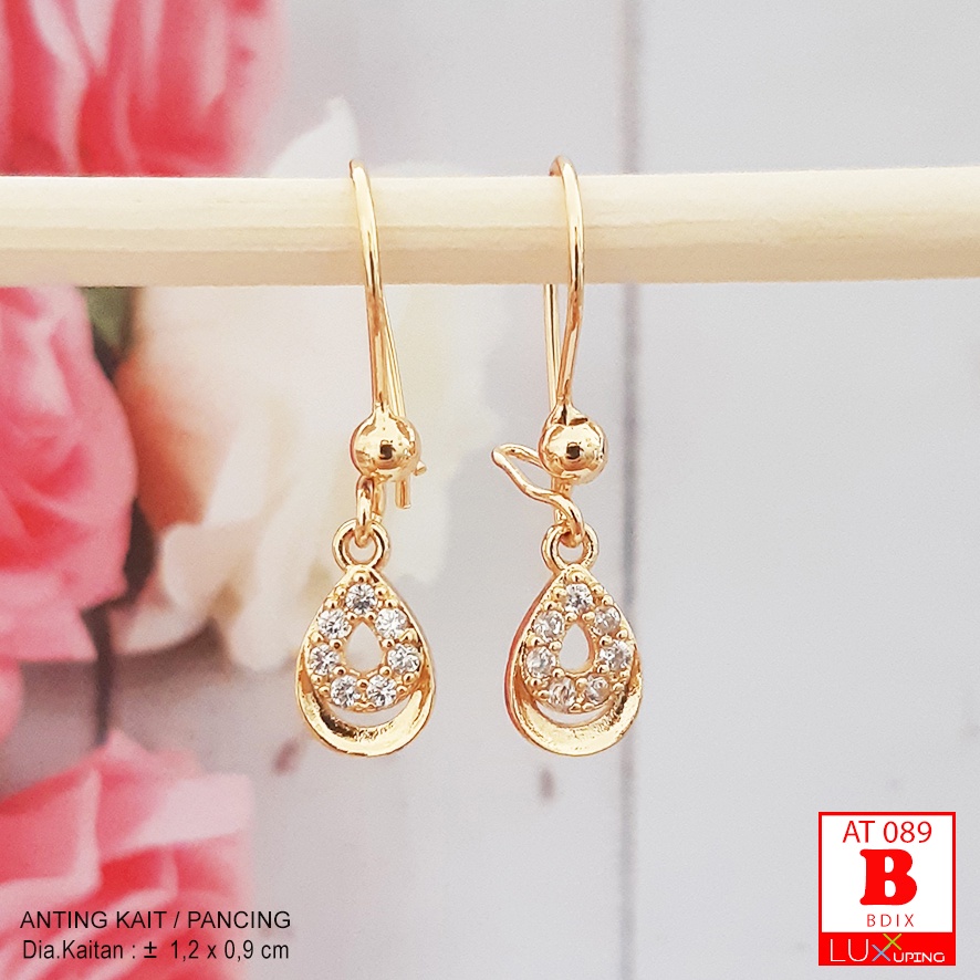 AT 089 Anting Jurai Panjang Permata Zirkon Perhiasan Lapis Emas 18K Model Kupu Love Anting Xuping Luxx Xuping