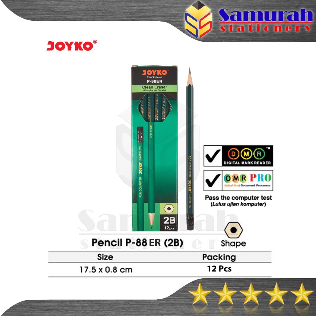 

Pensil Kayu Joyko 2B P88 ER ( Hijau + Penghapus ) Wooden Pencil P-88ER / Pensil Raut P 88 ER