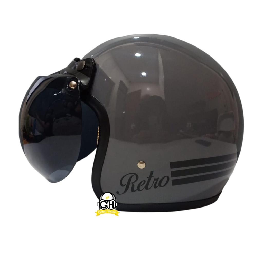 HELM BOGO CLASSIC GUNMET GARIS RETRO MOTOR DEWASA SNI FREE KACA CEMBUNG