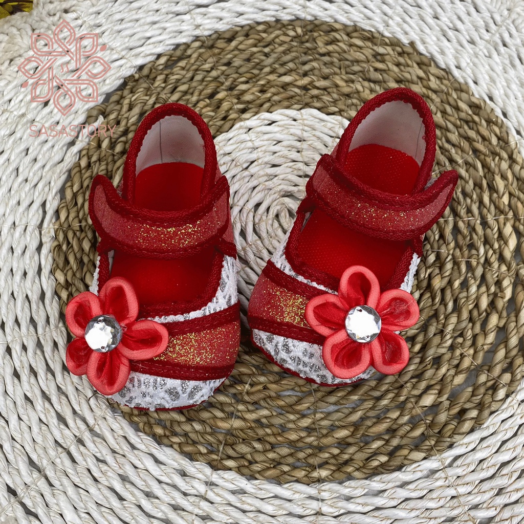 [TAMAN SEPATUKU] SEPATU TRENDY MURAH BABY BAYI PREWALKER BUNGA PESTA ANAK 0-12 BULAN FPX18