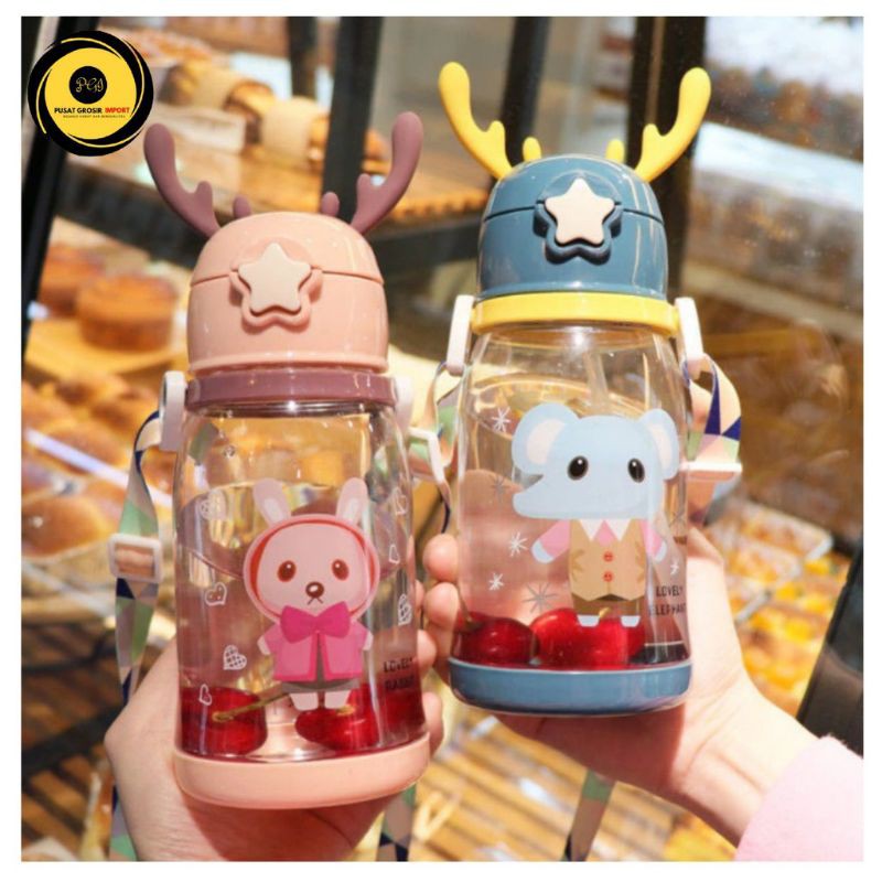 Botol Minum Anak Tanduk Rusa 600ml Botol BPA Free Jerami Anak TK SD Sekolah/Botol Anak Big Belly Children's Cup Bottle 1100ml + Sticker + Tali + Handle