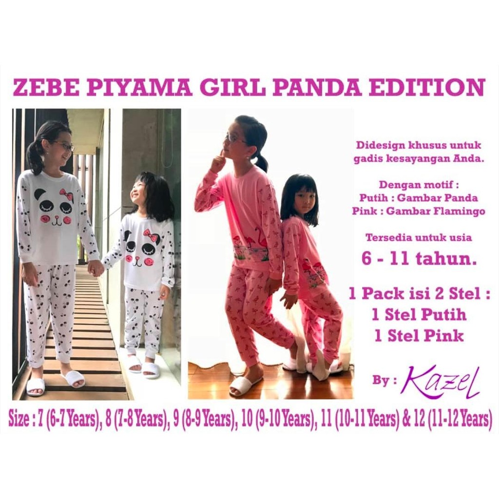 Zebe Piyama Girl Panda edition 2pcs Setelan Oblong Panjang Anak Perempuan