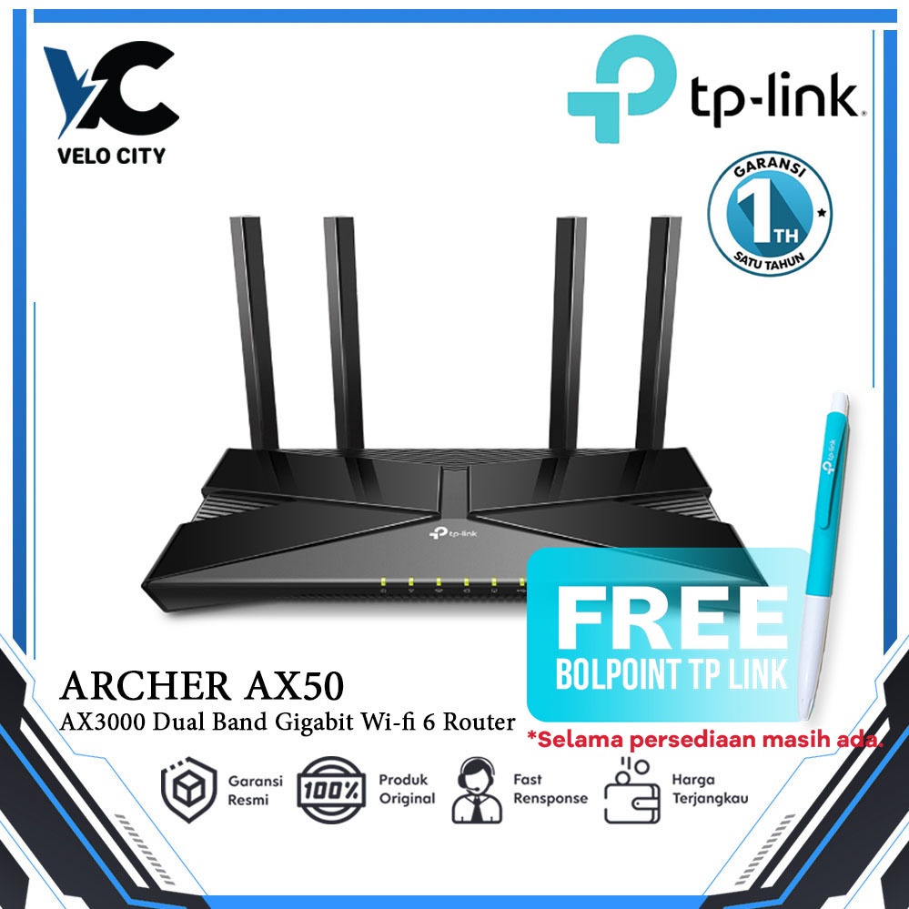 TP-LINK Archer AX50 AX3000 Dual Band Gigabit Wi-Fi 6 Router - garansi 1 Tahun