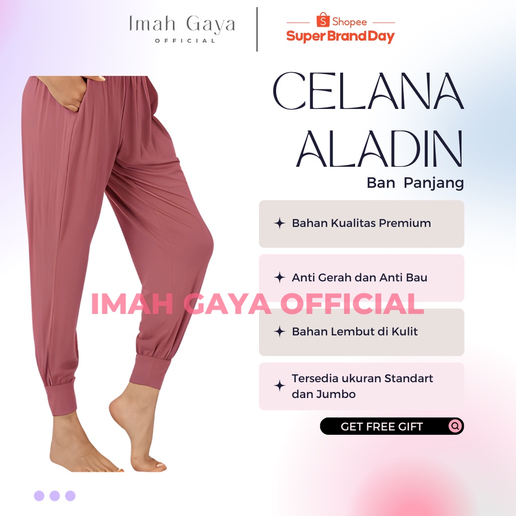 Celana Aladin Ban Wanita Dewasa Standar Panjang Polos Kaos Rayon Celana Aladin Panjang