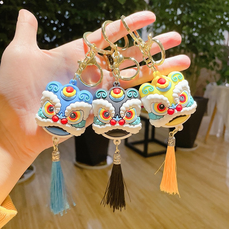 Mary Chinese Lion Keychain Dance Lion Keyring Dengan Rumbai Good Luck Charm Pendant