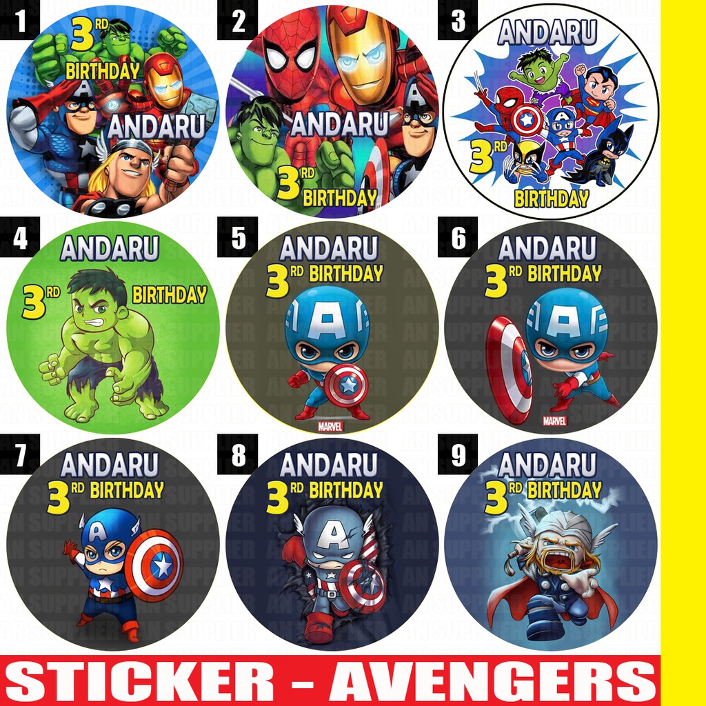 

60 STIKER AVENGERS LABEL BAG / KUE / SOUVENIR ULTAH ULANG TAHUN