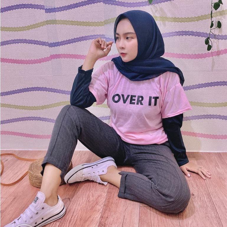 Atasan baju oversize OVER IT warna LILAC bahan spandex