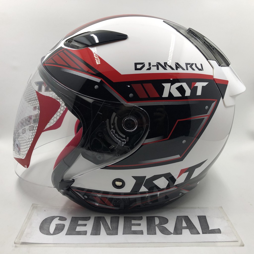 Helm KYT DJ Maru Motif 9 White Red Putih Merah Half Face