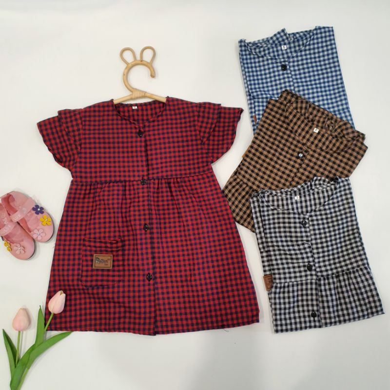 Dress Anak Kotak-Kotak Full kancing 3-5 Tahun Laurakidshop