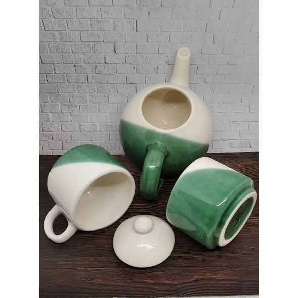 TEKO POCI KERAMIK TWO TONE SET 2 PCS CANGKIR KOPI TEKO KERAMIK GELAS KOPI KERAMIK