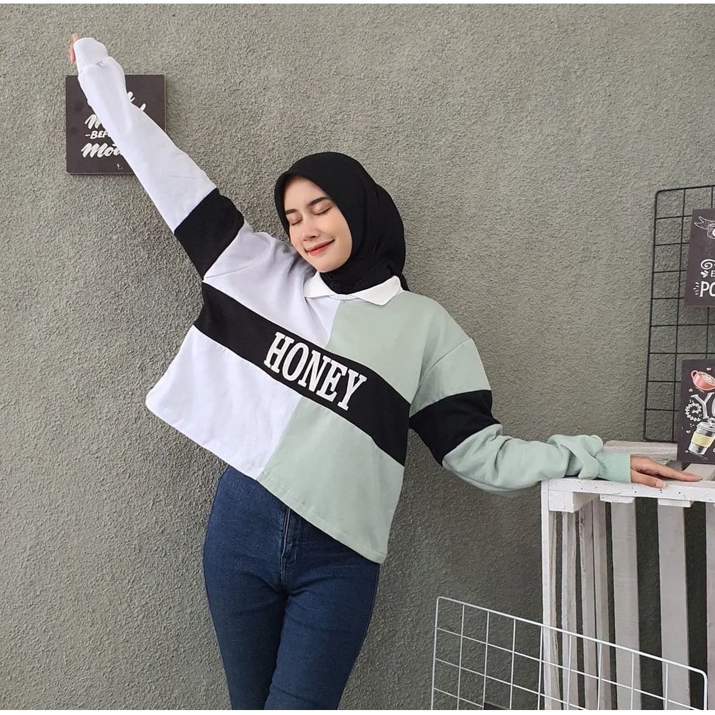 sweater wanita - Honey colar croope sweater wanita - sweater croope