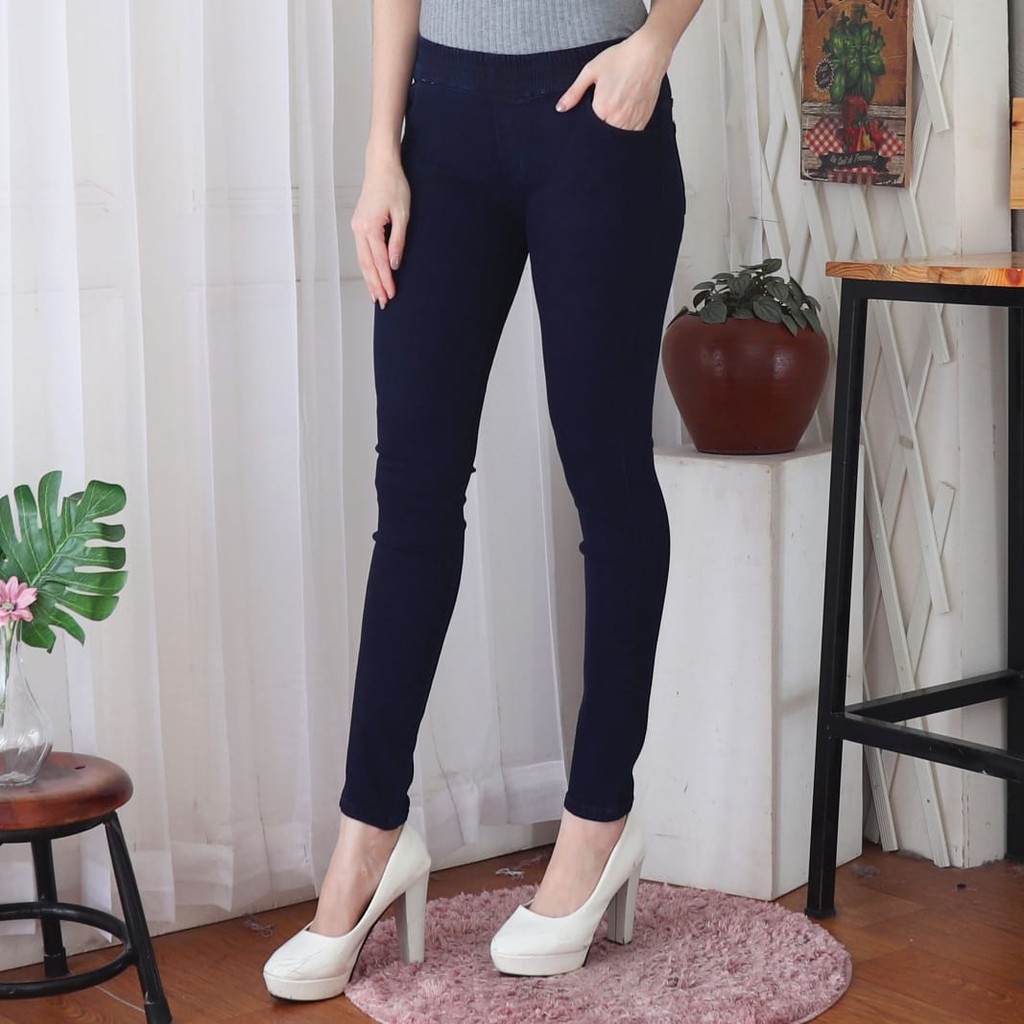 7CG CELANA LEGGING JEANS PREMIUM BIRU NEVY /STREACH JEANS /EXTRA JUMBO JEANS /39 - 42