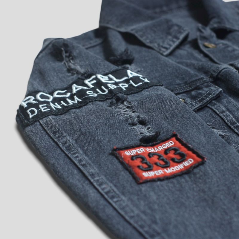 Rocafela Jaket Denim Pria Dewasa Sobek Korea Jeans